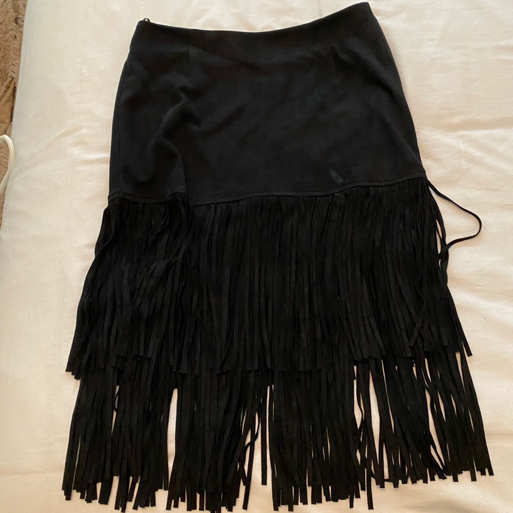 Black fringe suede skirt